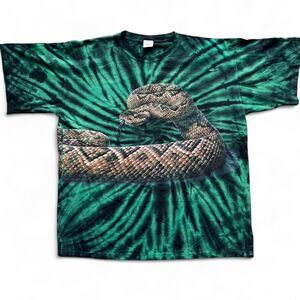 Vintage Rattlesnake Wrap-Around Green & Black Tie-Dye Double-Sided Shirt